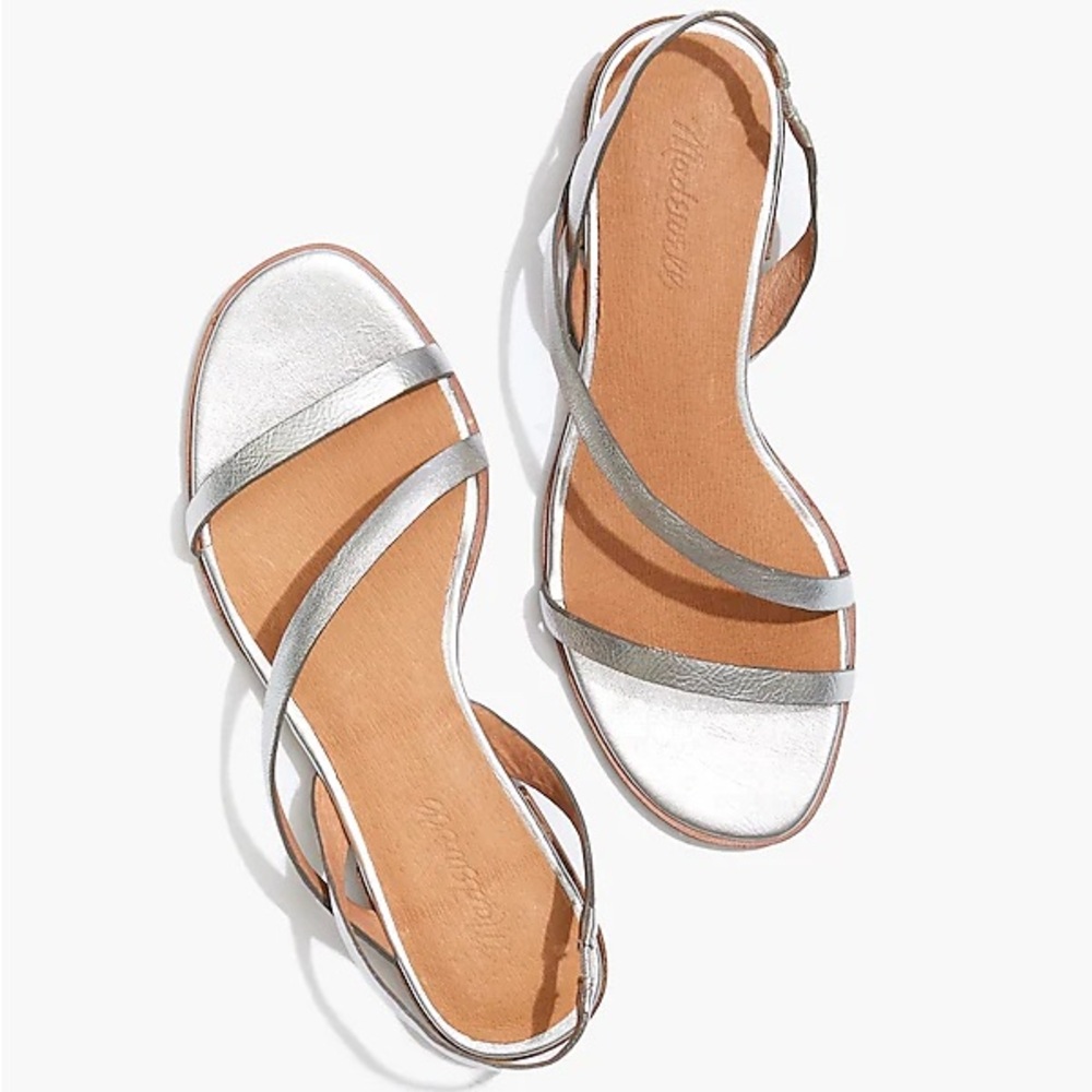 Madewell The Heidi Slingback Sandals in Metallic Silver Size 9